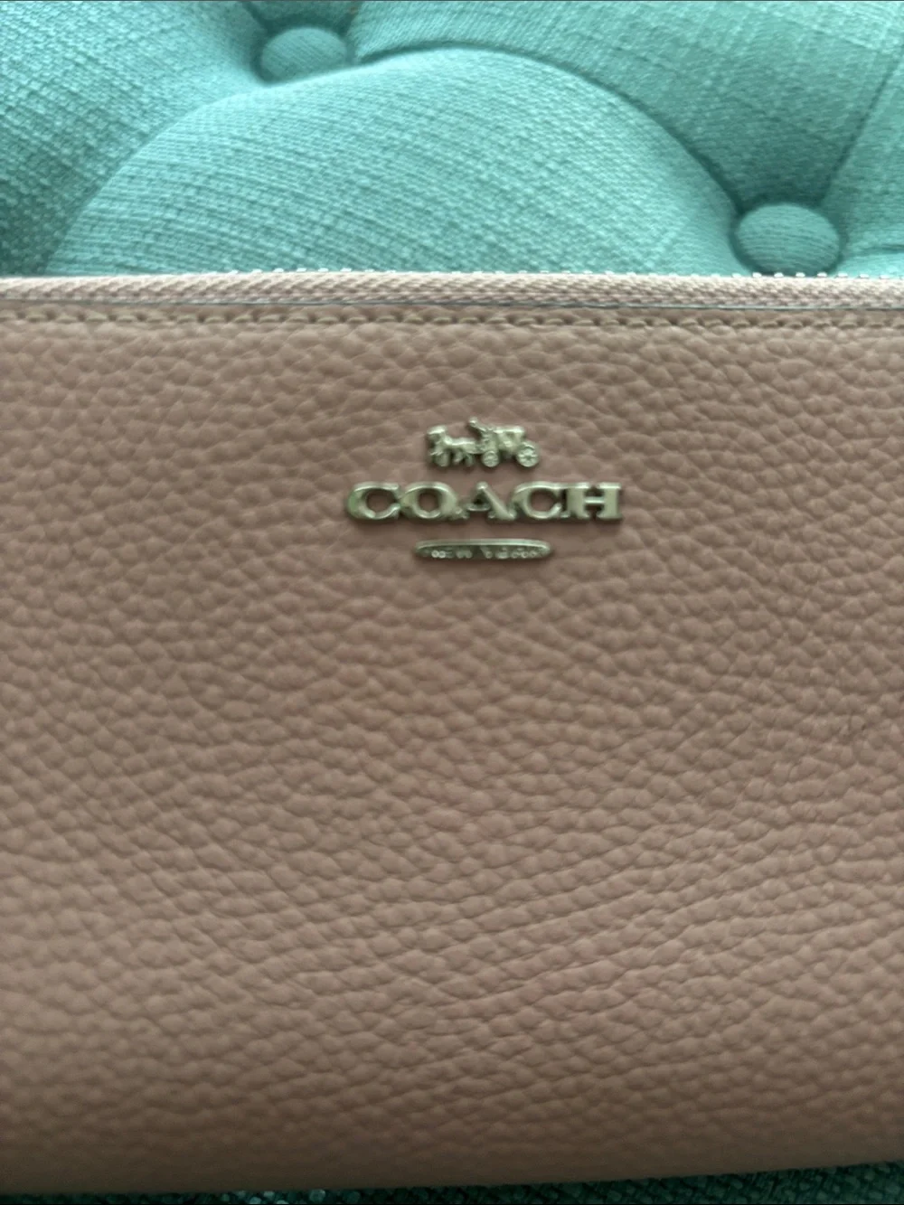 Coach Pebbled Leather Wallet pale pink